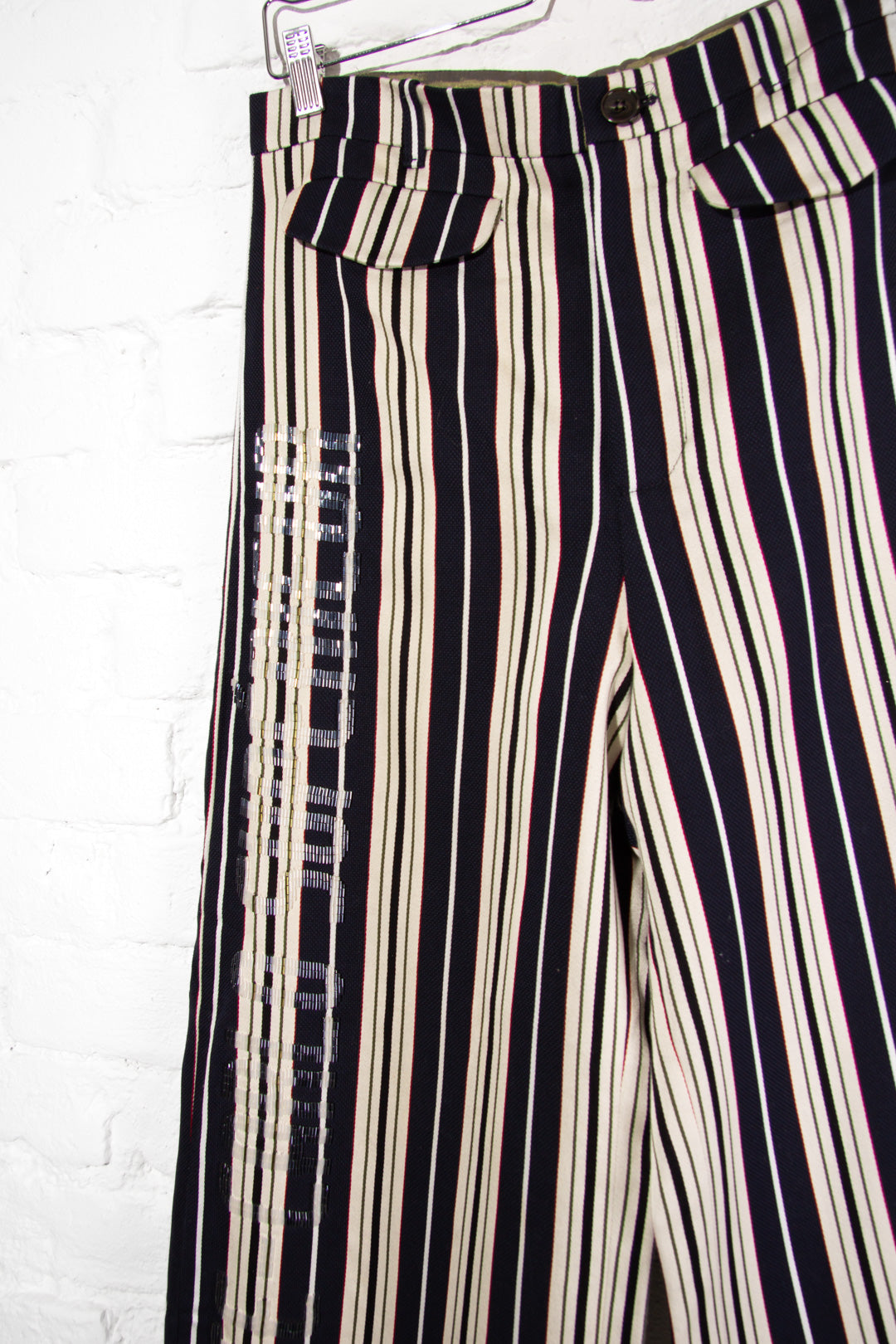 Striped Trousers with Embroidery